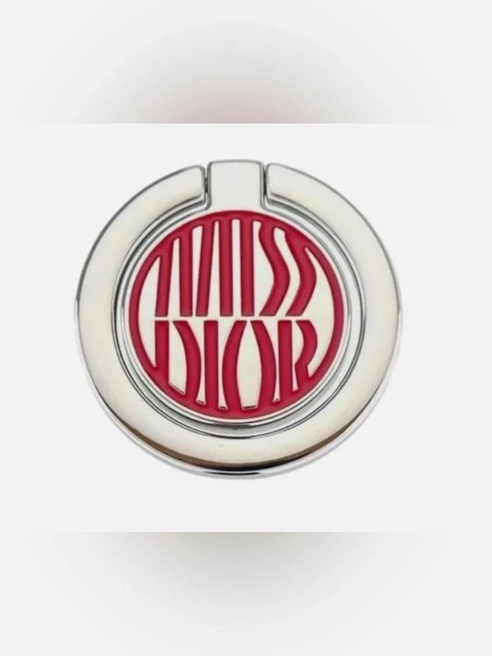 Dior Pink Logo Circular Phone Ring Holder with Silver-Tone Metal